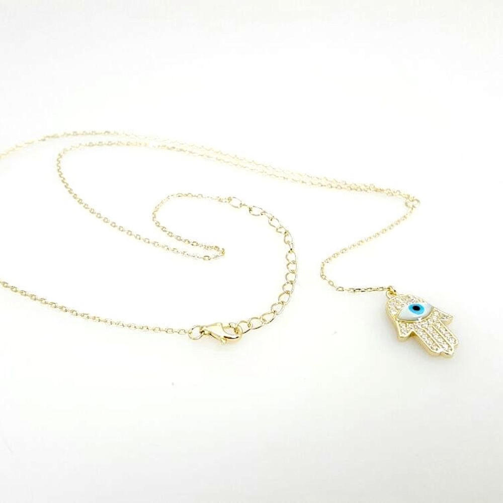 925 Silver Hamsa Hand Evil Eye Y Lariat Necklace